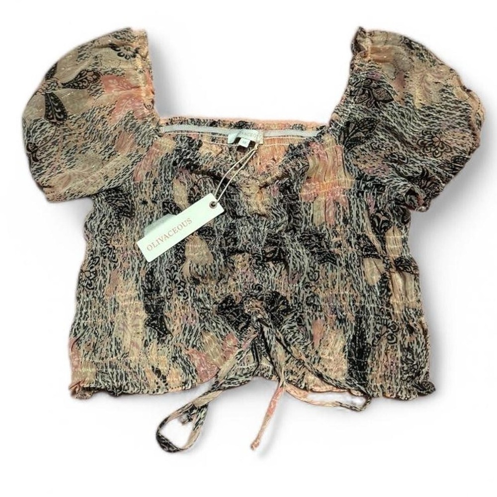 Olivaceous Y2K Smocked & Tiered Stretch Crop Top with Tie